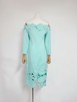 Robe longue bleue Bettergirl de haute qualité, nouvelle collection 2026, broderie florale ajourée, manches longues, élégante pour soirée et fête