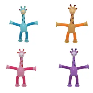 4 pièces LED télescopique ventouse Girafe ToyShape Changing Tube télescopique Fidget ToysPop TubesFidget Tubes Sensory To