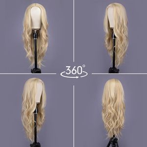 Perruque synthétique longue ondulée <span class=keywords><strong>blonde</strong></span> pour <span class=keywords><strong>femme</strong></span>, <span class=keywords><strong>mannequin</strong></span> buste, 26 pouces, raie au milieu |   Perruque résistante à la chaleur d'aspect naturel - Product Image 6