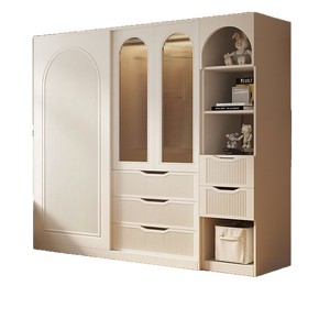 Armoire de style crème française pour chambre d'enfant avec porte coulissante, armoire de rangement, matériau écologique de qualité E1 - Product Image 2