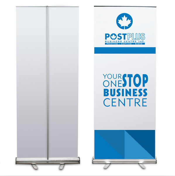 85x200cm Retractable L Stand Pull-Up Banner Display with Aluminium Flagpole Wide Base Clip Top Bar Standard Size for Advertising