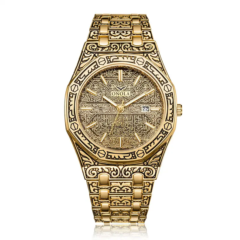 ONOLA Brand 3812 Watch Steel Quartz Business Luxury Waterproof Retro Watch Gold Watch for Men