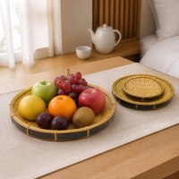 Panier rond en PP tissé imitation bambou, qualité alimentaire, imperméable, durable, facile à nettoyer, pour l'agencement des chambres d'hôtel et la présentation de collations