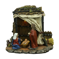 Ensemble de Figurines de Scène de la Nativité en Résine Religieuse Faite à la Main Lumière LED Actionné par 3x Pile Bouton LR44/AG13 Incluse
