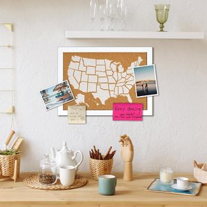 Tableau <span class=keywords><strong>en</strong></span> liège avec cadre <span class=keywords><strong>blanc</strong></span>, carte de voyage <span class=keywords><strong>en</strong></span> liège, tableaux d'affichage pour murs - Product Image 2