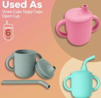 Tasse d'apprentissage pour bébé en silicone sans BPA, design moderne, écologique, avec poignée souple et pailles