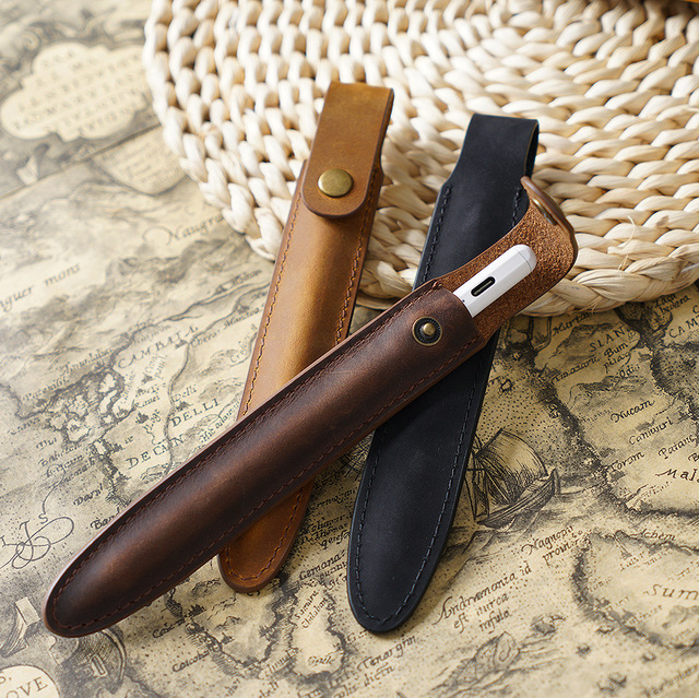 Full Grain Genuine Leather Custom Stylus Pencil Case Pen Bag Crazy Horse Leather Pencil Holder for Apple Pencil