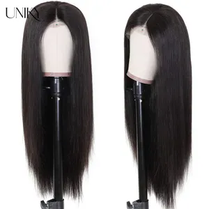 Uniky China Natural Color Long Swiss Lace Straight Hair Wig For Black Women 100% Raw Indian Human Hair Lace Front Wig