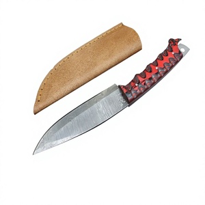 Couteau utilitaire de camping en acier carbone fait main, manche en bois marbré rouge, bord lisse, léger, pour le camping et la randonnée en plein air - Product Image 6