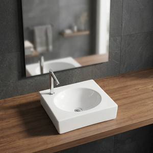 Prix bon marché direct usine Bassin de comptoir de salle de bain rectangulaire émaillé blanc Bassin de table de salle de bain en céramique - Product Image 4