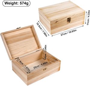 Almagic Unfertige Rechteckige Holzbox mit Scharnierdeckel 1 Stück 27 cm x 19 cm x 11 cm Glatte Unbehandelte Aufbewahrungsbox für Basteln, Schmuck und DIY - Product Image 2