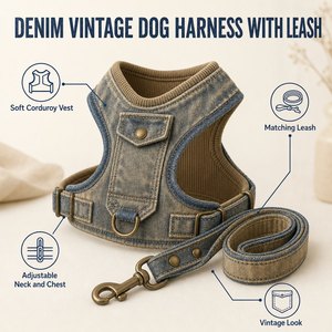 Arnés de mezclilla vintage para perros con correa, para perros pequeños, medianos y grandes, acolchado suave, reflectante de fábrica, fácil control, logotipo personalizado - Product Image 3
