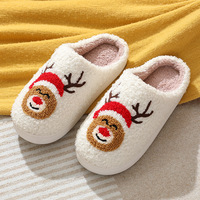 Prix Usine Pantoufles de Noël Cadeaux en Gros Adorables Cerfs Pantoufles de Haute Qualité pour Femmes Hiver Intérieur Chaud Doux Chaussons Féminins