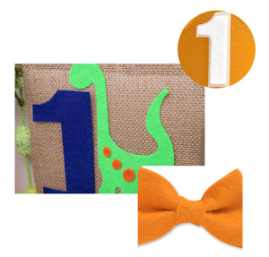 Kit Decorazioni per Primo Compleanno a Tema Dinosauri Pafu, Include un Topper per Torta, Grazioso Papillon in Feltro e un Banner per Seggiolone in Iuta - Product Image 6