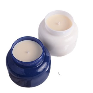 Custom Made Soy Candle <b>Jar</b> Blue And White Glass With Stainless Steel Lid Round Cup Shaped Home <b>Decoration</b> Indoor Use - Product Image 4