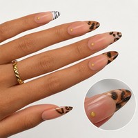 Faux ongles à presser motif léopard et zèbre, style stiletto, avec pointe française et clous dorés, marque privée, vente en gros