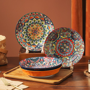 High Aesthetic <b>Plates</b> New Household Dishes Underglaze Color <b>Plates</b> Deep <b>Plates</b> for Serving Dishes - Product Image 1