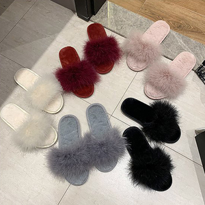 Custom Spring Soft Comfy Women New Popular Open Toe Fluffy Furry White Fur <strong>Slippers</strong> <strong>with</strong> <strong>Feather</strong> - Product Image 5