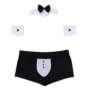 Murah 3Pcs Pakaian Dalam Seksi Pria Lingerie Pelayan Set Cosplay Tuxedo Thong G-String Pria Pakaian Pria