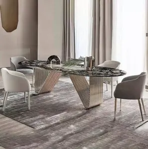 AN10 Luxury apartment 10 posti modern gold dining room furniture table set 8 sedie