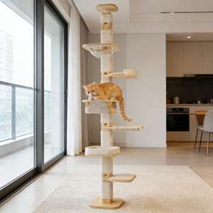Arbre à chat en bois massif durable avec poteaux en sisal, tour de luxe à 4 niveaux, design moderne classique et écologique - Product Image 1