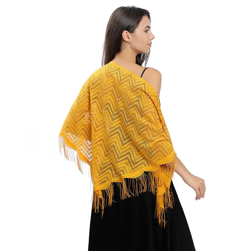 High Quality Gold Yellow Lace Triangle Scarves for Women Daily and Party Shawl and Wraps