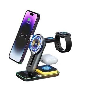 2024 New Trending Cool gadgets electronic 15W 4 in 1 Magnetic Wireless charger with night light for phone for iwatch for airpod
