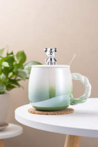 Cangkir air beruang Teddy, cangkir kopi kantor keramik tahan panas dengan sendok tutup kualitas tinggi - Product Image 4