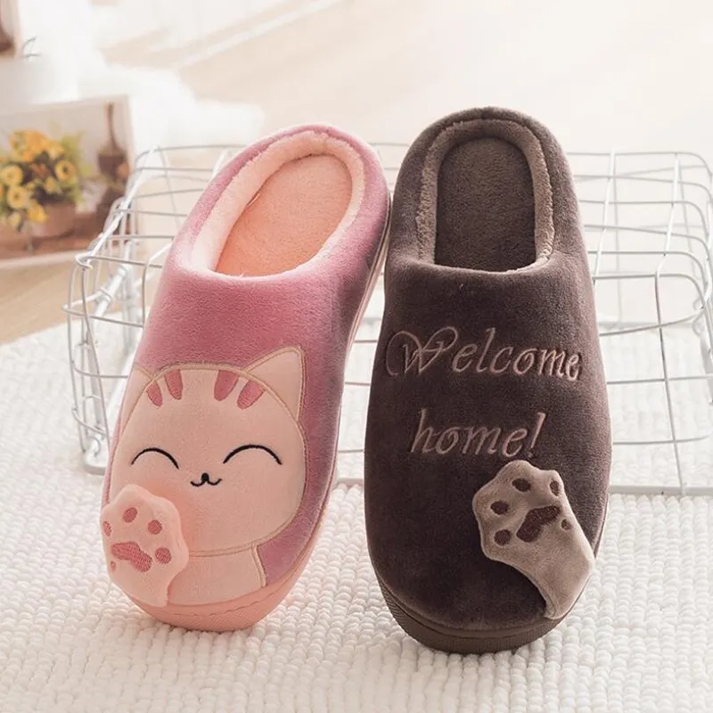בית כותנה נעלי בית מקורה חורף אוהבי חמוד Cartoon חתול גברת בתוספת קטיפה החלקה רך תחתון נשים של נעלי בית