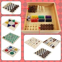Ensemble de jeux de société en bois 7-en-1 de luxe fait main, combo de jeux de table pour enfants et adultes, jeux classiques portables pour les voyages et les jeux à domicile