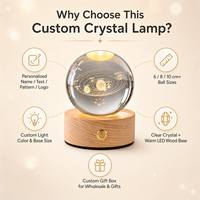 Boule de cristal 3D haut de gamme, vente en gros, OEM, rechargeable, alimentée par prise, gravée au laser, veilleuse LED pour chambre à coucher, bureau, cadeau, décoration