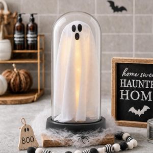 FestalMart Ghost In Glass Cloche, décoration d'Halloween, éclairage LED, alimenté par piles, blanc, 4,3 x 4,3 x 8,3 pouces - Product Image 4