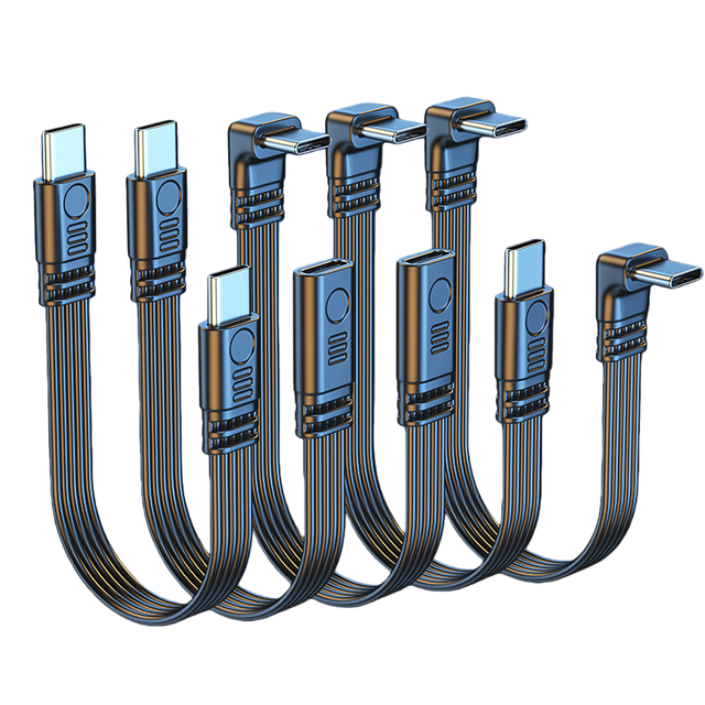 USB C to USB C Cable, 90Degree Type C PD 65W Fast Charging Cord, Right Angle USB 2.0 Type C Flat Cable Data Transfer