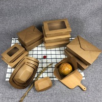 Boîte alimentaire jetable en papier kraft brun avec fenêtre transparente pour salade, idéale pour bento, sandwichs et plats à emporter