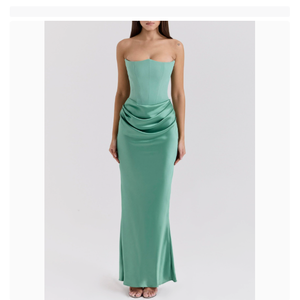 <span class=keywords><strong>Vestido</strong></span> <span class=keywords><strong>Midi</strong></span> de Satén con Hombros Descubiertos y Pliegues de Espina de Pescado, Colección Primavera 2026 Europea y Americana - Product Image 2
