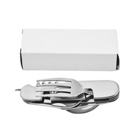 6 en 1 – Couverts de camping pliables en acier inoxydable de qualité alimentaire avec logo personnalisé – Outil multifonction de poche écologique