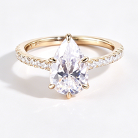 Bague de fiançailles en argent sterling S925 plaqué or 18 carats avec moissanite VVS1 taille poire 1, 2 ou 3 carats pour femme