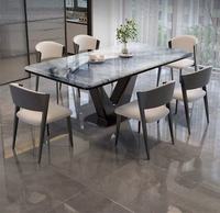 Juego de Mesa de Comedor de Lujo con Cubierta de Mármol, Mesa Rectangular de Cocina y 6 Sillas (Oferta)