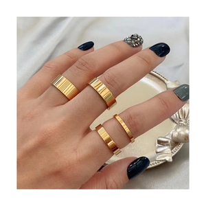 Dainty Stainless Steel 18k Gold Plated Band Stacking <strong>Ring</strong> <strong>Thick</strong> Couple Statement <strong>Ring</strong> Women Men - Product Image 1