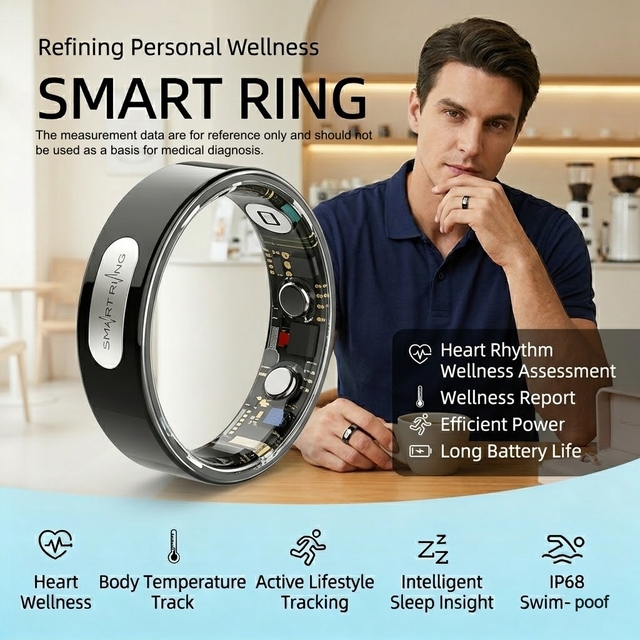 2026 Ultra-Thin Intelligent Health HRV Smart Ring AI Sleep Heart Rate Tracker Fitness Steel IP68 Waterproof Family Care OEM/ODM