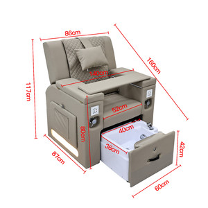 Beige <b>Pull</b>‑Out Foot Basin Pedicure Spa Chair With Rolling Massage Electric Recliner LED <b>Light</b> Manicure Table Nail Salon Beauty - Product Image 6