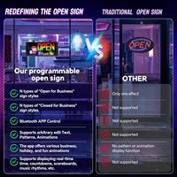 Enseigne LED ouverte 1034 x 534 avec contrôle par application Bluetooth pour affichage en magasin, bar ou bureau