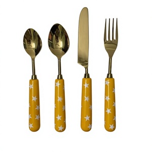 Ensemble de couverts en acier inoxydable le plus populaire avec manche en résine meilleure qualité ensemble de couverts cuillère fourchette couteau vaisselle couverts royaux - Product Image 1