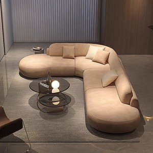 ソフトなU字型モダンホームファニチャーラウンジソファ、シンプルな特殊形状スエードホワイトソファデザイン、高級リビングルームソファセット - Product Image 5