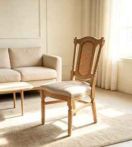 Silla <span class=keywords><strong>de</strong></span> Comedor <span class=keywords><strong>de</strong></span> Ratán y Madera Vintage Francesa, Silla Lateral con Respaldo <span class=keywords><strong>de</strong></span> Madera Maciza y Asiento Acolchado para Bodas, Restaurantes y Hogar - Product Image 1