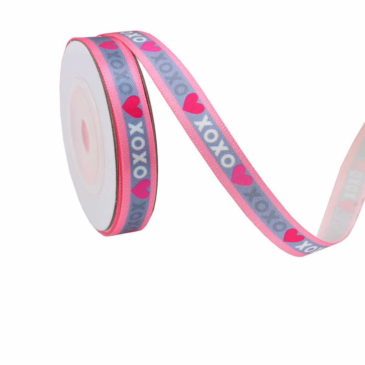 Rose - Texte "XOXO" &amp; Cœurs - 1cm*10m