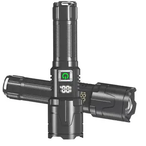 Powerful LED Flashlight Type-C Rechargeable Zoomable LED Torch Digital Power Display 30W Tactical LED Torch Flashlight