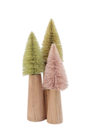 Collection Whispering Pines : Ensembles d'arbres de Noël miniatures en plastique faits à la main, Ambre Chaud, Vert Classique, Givré Doré, Scandinave