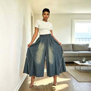 ZHEZHE S-3XL 2026 <span class=keywords><strong>Jeans</strong></span> da <span class=keywords><strong>Donna</strong></span> Stile Americano, Vita Elastica, Orlo Irregolare, Gamba Larga, Alta Qualità - Product Image 3