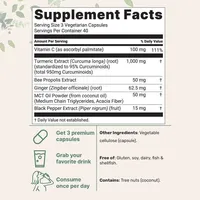 Complément Alimentaire OEM Curcuma Curcumine 95 Capsules 1000mg Capsules Végétariennes 120 Unités
